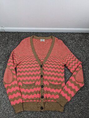J Crew Wallace & Barnes Sweater Wool Linen Alpaca Cardigan Zig Zag Womens Medium